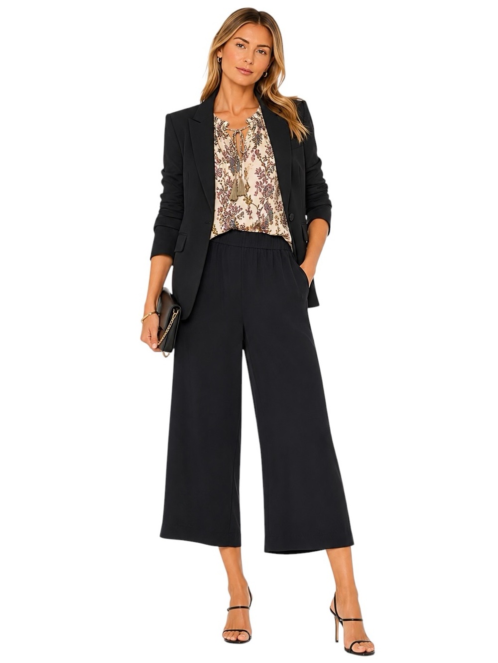 Theory Wide Leg Cropped Silk Georgette Pant Black Size S
